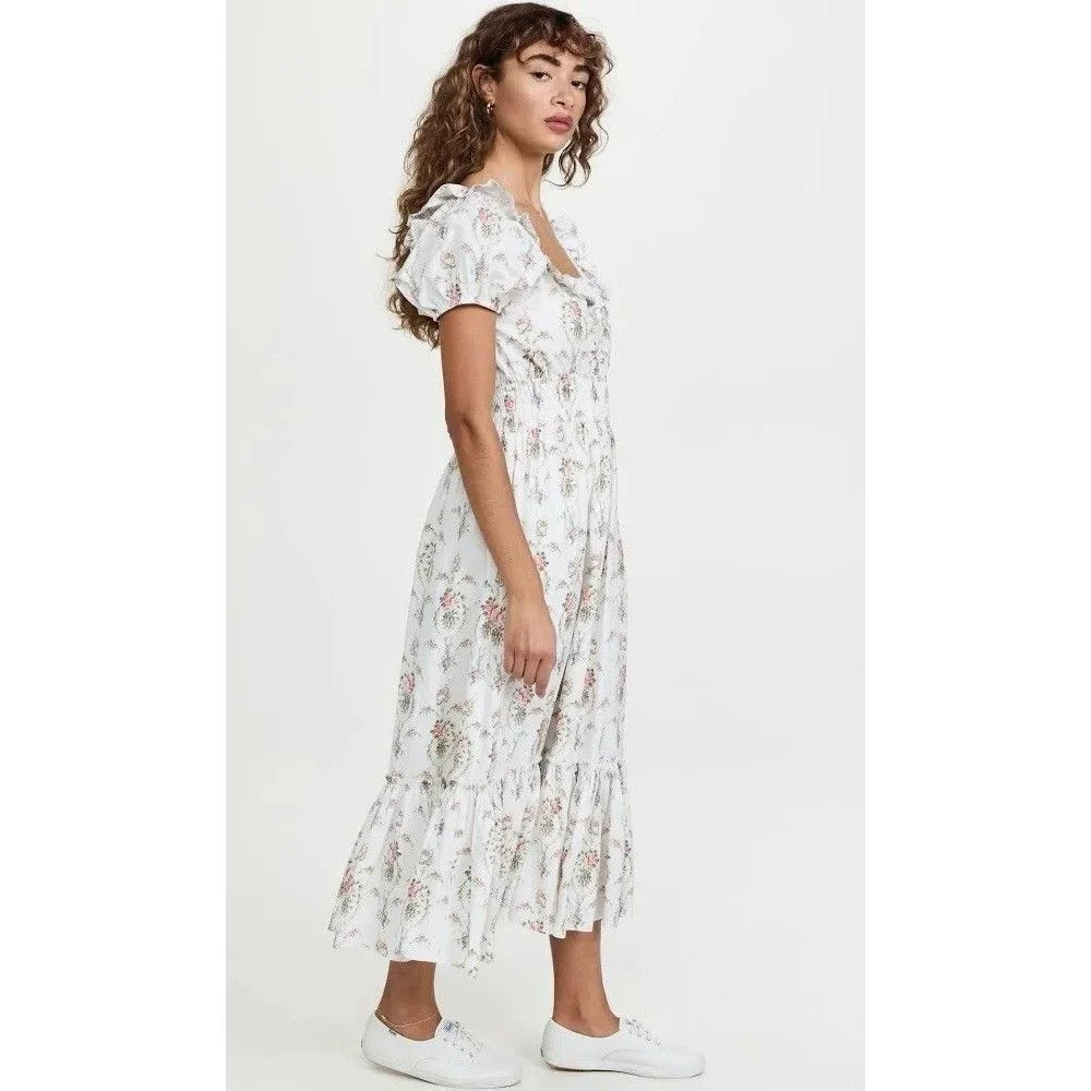 LoveShackFancy Terrence Dress M Vanilla Kisses Floral Smocked Puff Sleeve Maxi - Picture 3 of 16